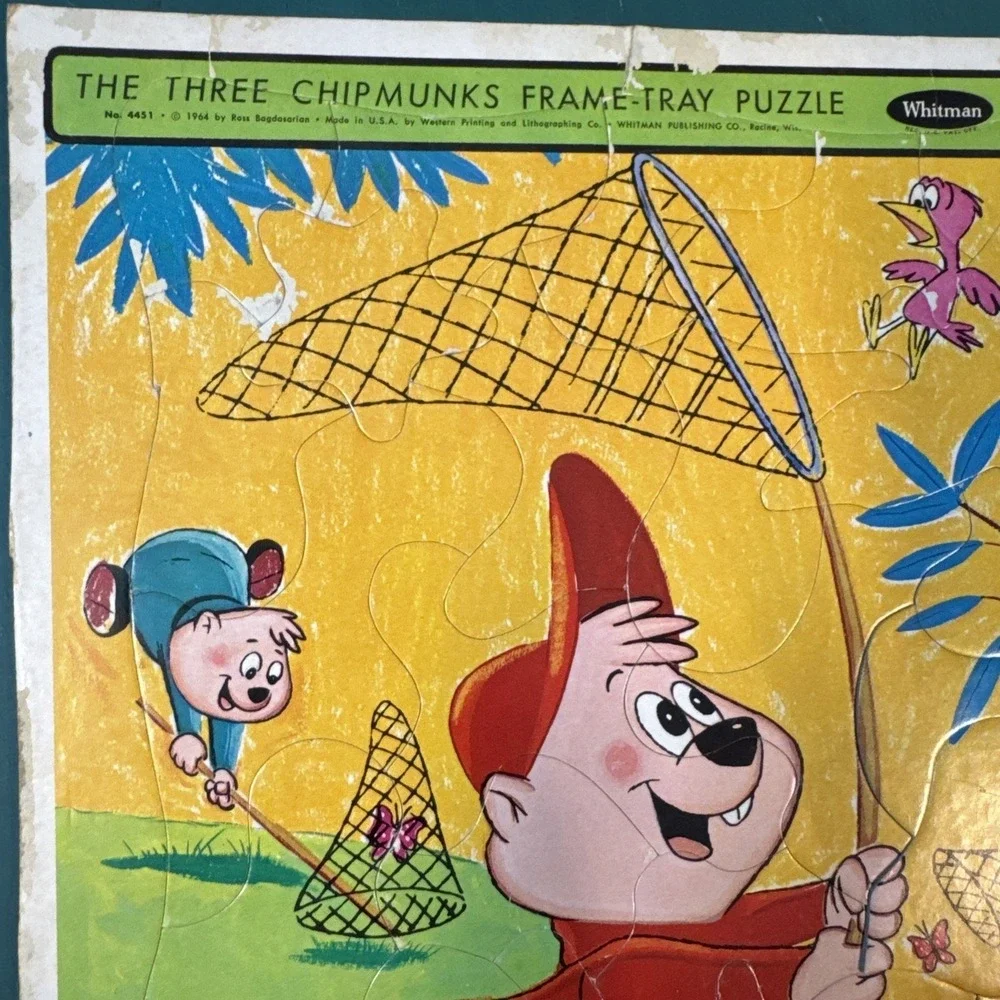 Jigsaw Puzzle Alvin & the Chipmunks VTG 1964 Frame Tray Whitman Preschool 1960s